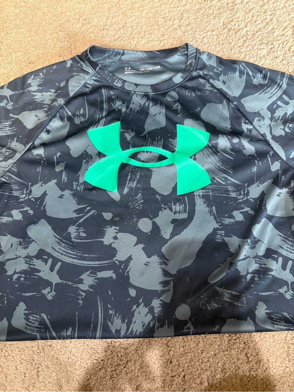 Under Armour Men’s Black Camo  Shirt with Green Logo